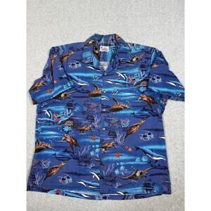 Vintage Hawaii Mens Short Sleeve Hawaiian Shirt Sea Turtles Dolphins